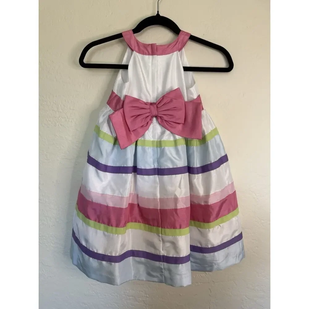 Gymboree Girls Color Block Dress Size 6 pink blue, green white A-line
